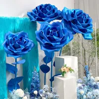 Large Blue Rose Decor Large Paper Artificial Flowers Window Display Giant Paper Rose Wedding Party Decoration T Stage Home Decor