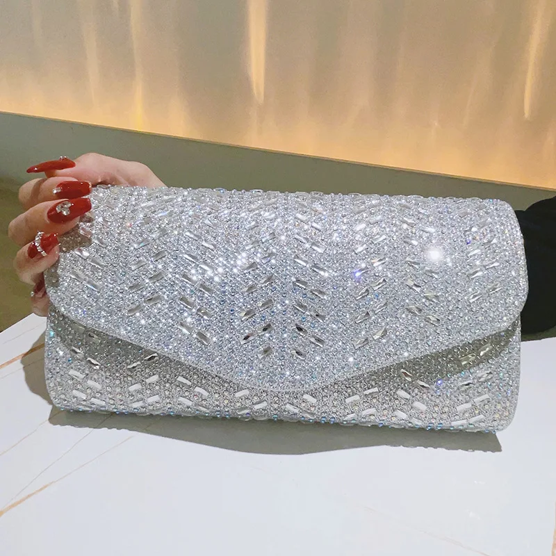 

Rhinestone Envelope Bag Evening Clutch Purse High Quality Luxury Shoulder Bags 2024 Women Silver Cluthes Diamond Bolsa Feminina