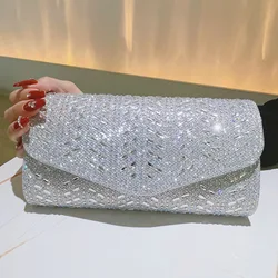 Rhinestone Envelope Bag Evening Clutch Purse High Quality Luxury Shoulder Bags 2024 Women Silver Cluthes Diamond Bolsa Feminina