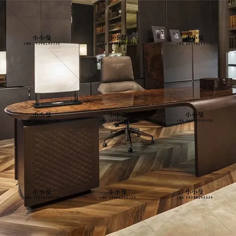 Italy Bentley Style Guest Furniture High End Postmodern President Desk Luxury Burl Wood Executive Office Table for Boss