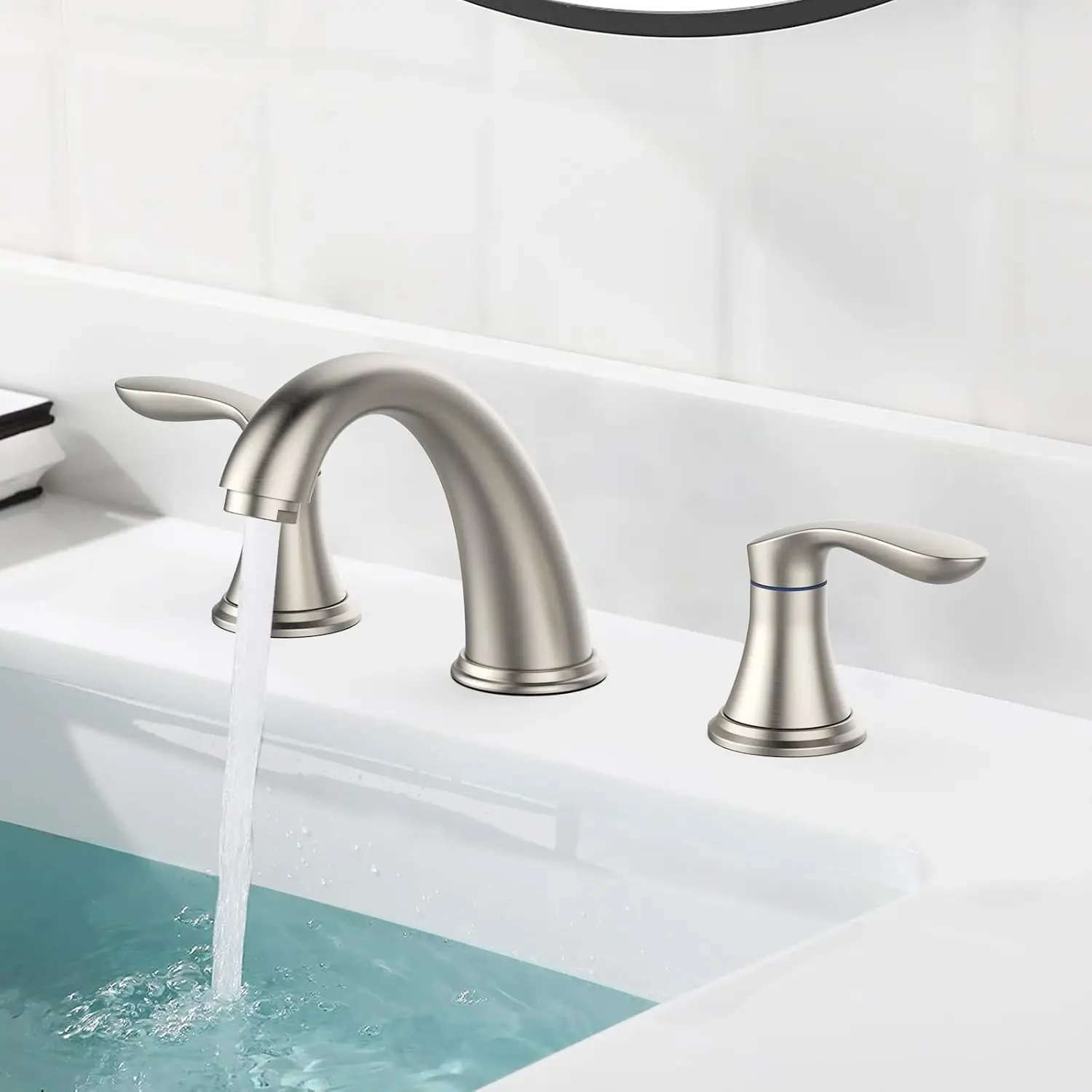 

8-Inch Widespread Bathroom Faucet 3-Hole Dual Handle Sink Faucet Basin Mixer Taps with Pop-Up Drain & cUPC Lead-Free Hose