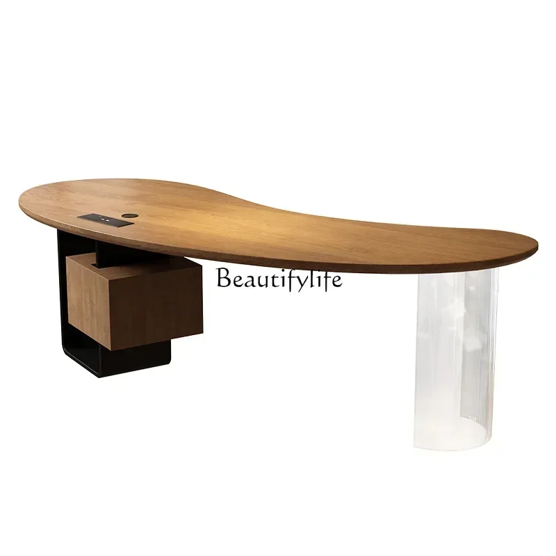 

LJYSolid wood computer desk boss desk office workbench home desk medium antique high sense
