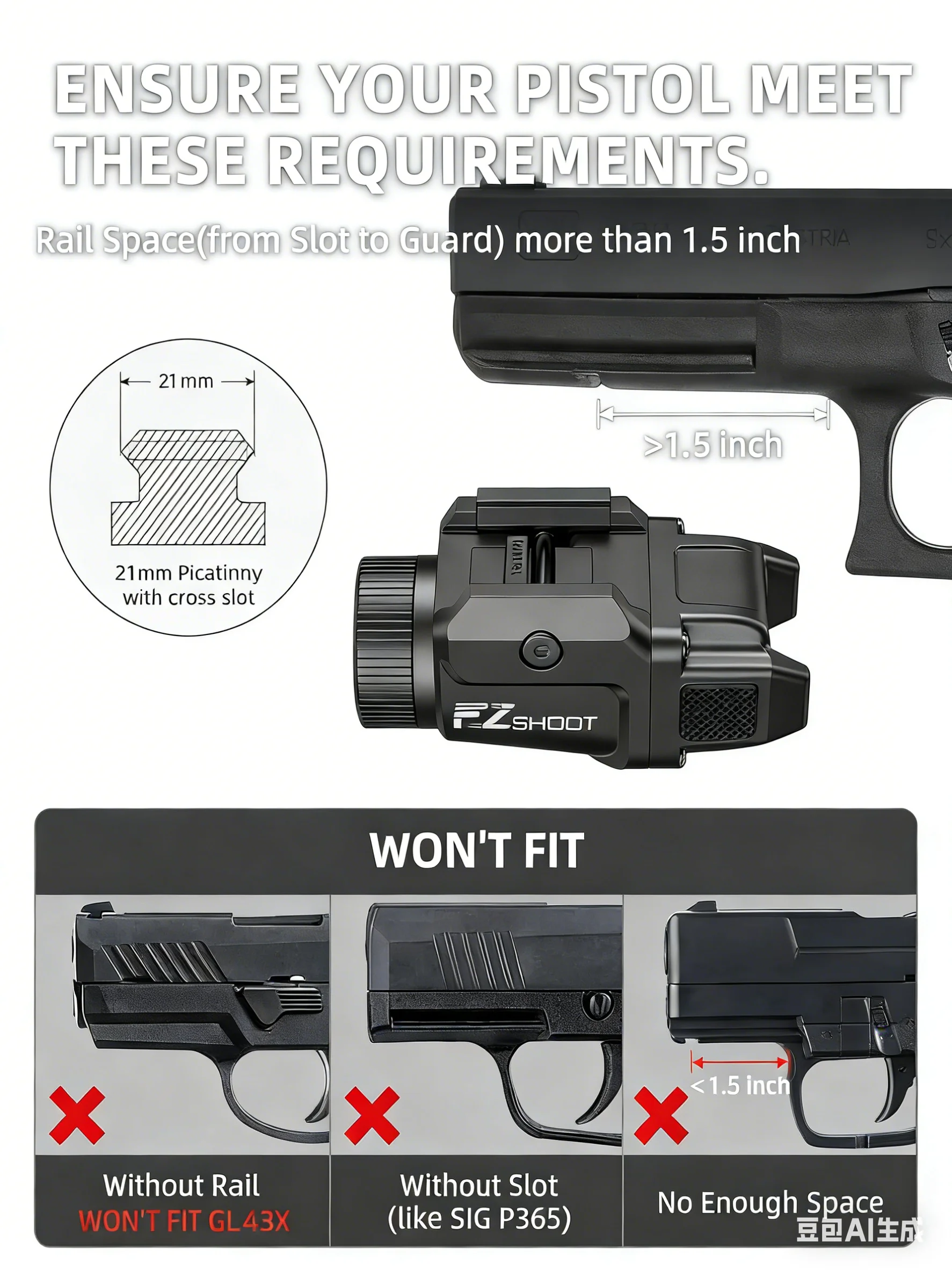 Lampe de poche EZshoot 500 Lumens, lumière LED rechargeable, compacte, avec mode stroboscopique, pour pistolet, rail Picatinny et GL, pour la chasse