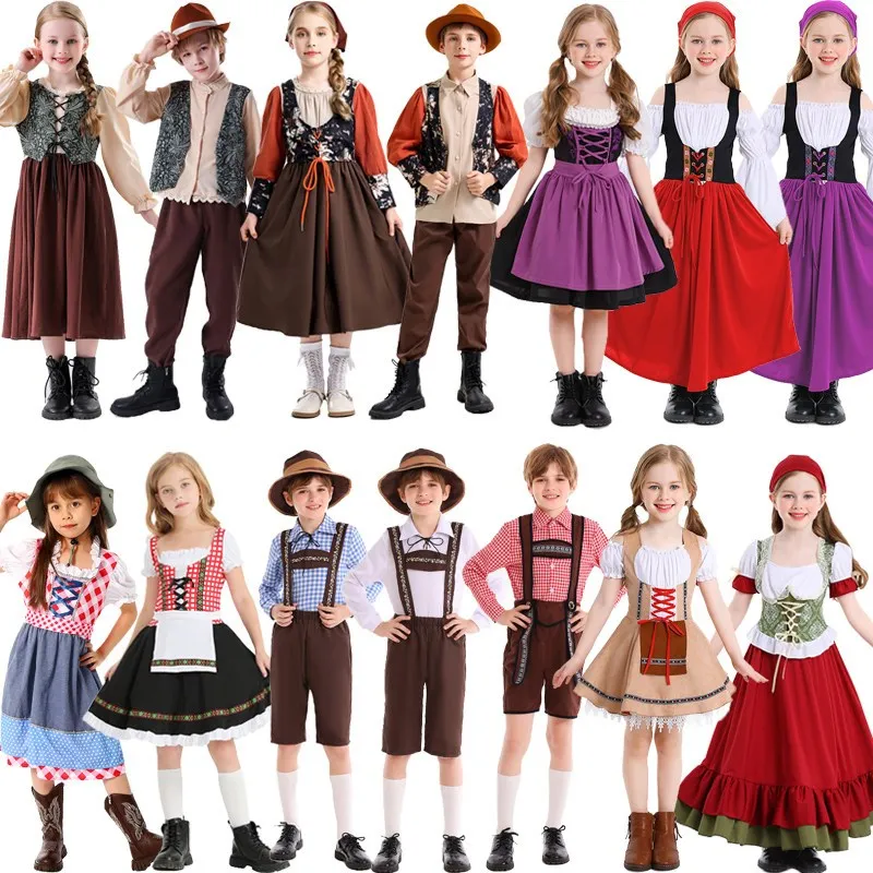 

Halloween Medieval Farm Style Maid Costume Beer Lady Stage Performance Clothes Children's Show Outfit Retro Servant Attire