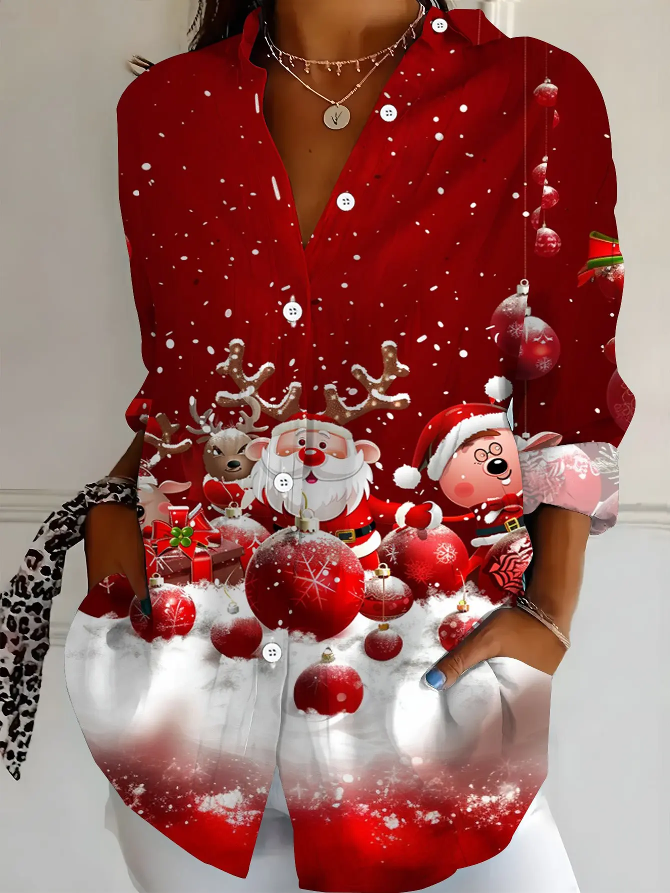 Christmas Santa Claus 3D Print Women's Shirt Embellished Girls Shirt Festive 3D Print Shirt Casual Shirt Holiday Party Top