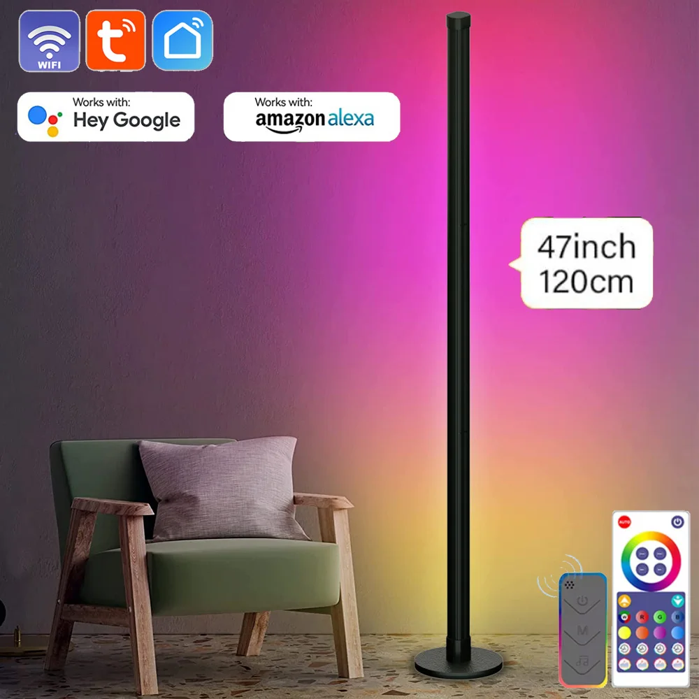 Tuya Smart RGBIC Floor Lamp Bar 120cm APP Remote Control USB LED Floor Standing Lamp Music Sync Modern Corner Atmosphere Light