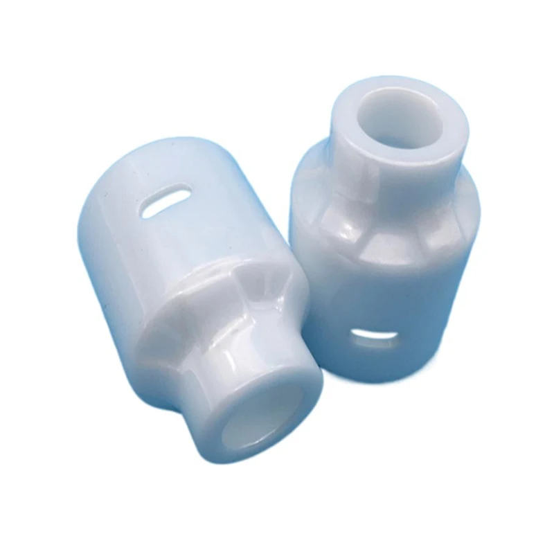 

Custom-machined alumina ceramic structural parts with perforated white ceramic insulating sleeves