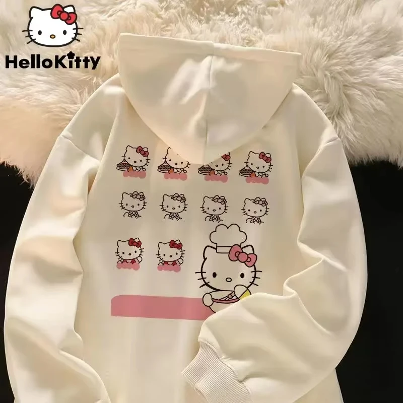 Casual Y2K Women\'s Sweatshirt Cute Sanrio Hello Kitty Pattern Hoodie Women\'s Korean Style Autumn and Winter New Warm Loose Tops