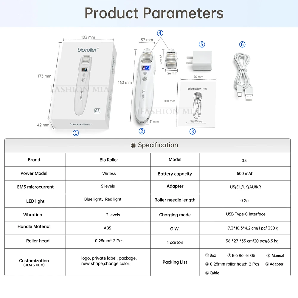 Electric Wireless EMS Titanium Derma Roller Microneedling Bio roller G5 Micro Current Vibration Device for Hair Face Skin Care