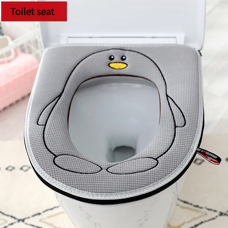 Toilet mat for home cute penguin winter WC cushion zipper toilet washer toilet seat pad Four Seasons universal soft seat cover