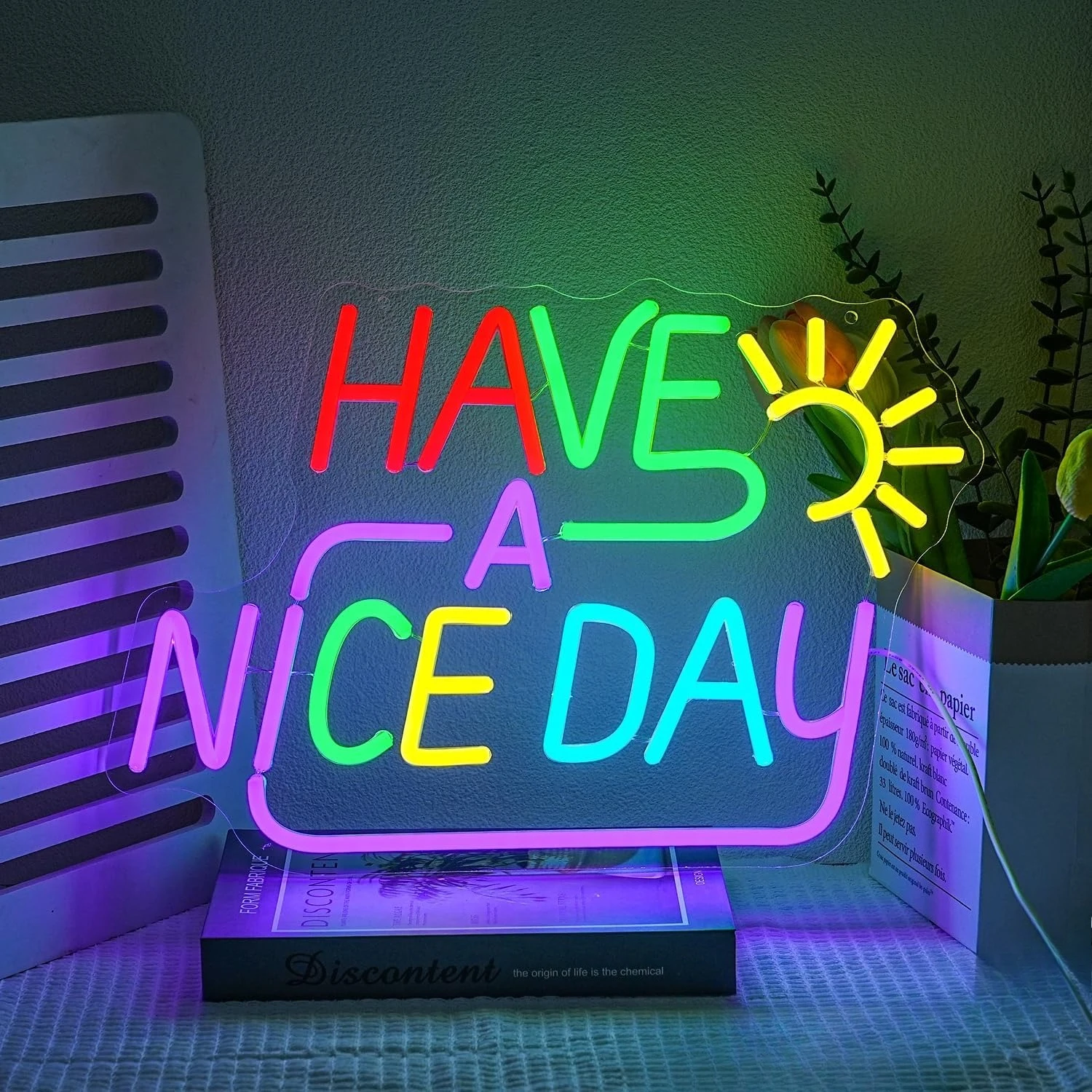 

Неоновая вывеска Happy a Nice Day с питанием от USB, светодиодная неоновая лампа с регулируемой яркостью для спальни, вечеринки, клуба, домашнего магазина, декор, персонализированный подарок