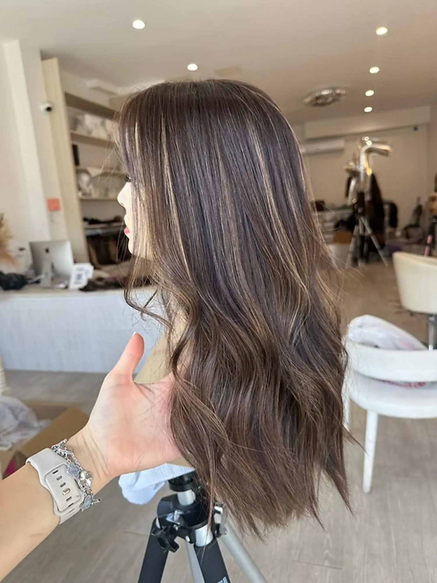 Real Natural Wigs for Woman Dark Brown Highlights Synthetic Lace Wig Natural Wig Small Large Size Cap Blend Human Hair Top Sale