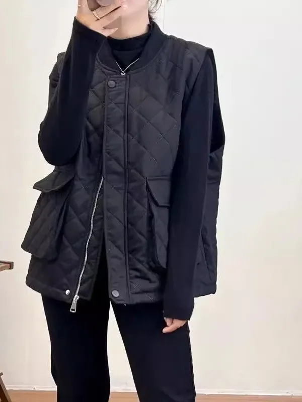 

Large Size 300 Pounds Diamond Stitching Cotton Warm Vest Unisex Autumn Winter Waterproof Thermal Shoulder Pad Jacket