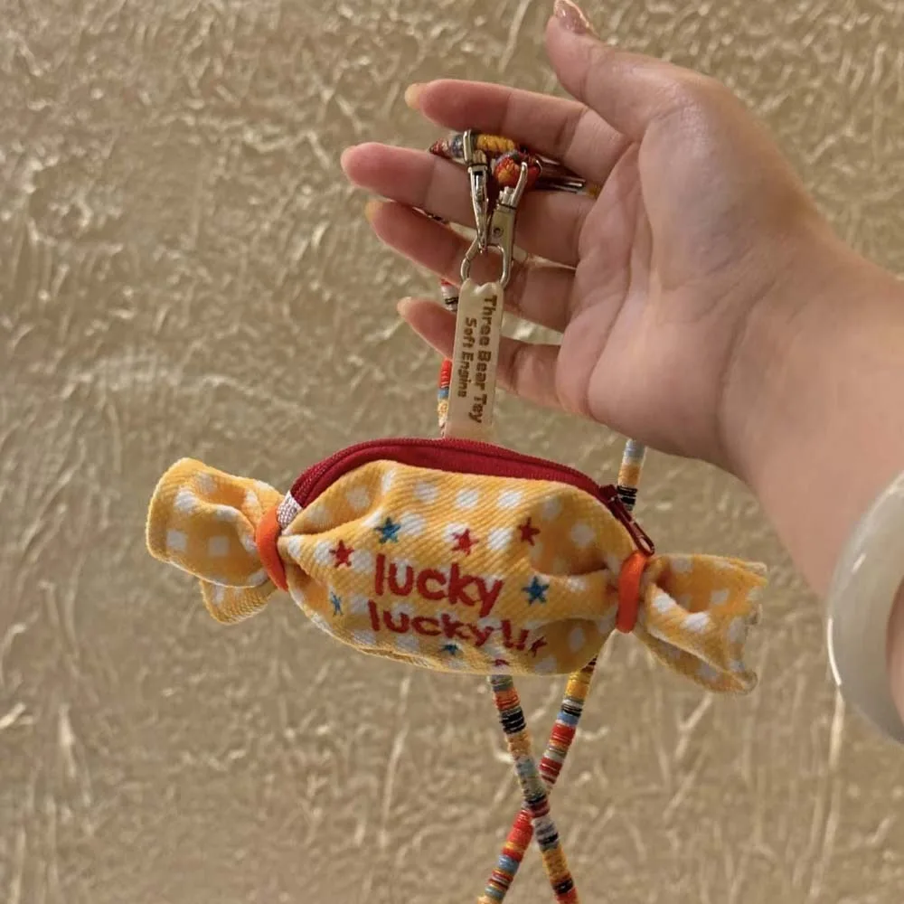 Sweet Candy Design Coin Purse Anti-lost Canvas Lipstick Earphone Bag Embroidery Letter Cloth Creative Mini Bundle Pocket