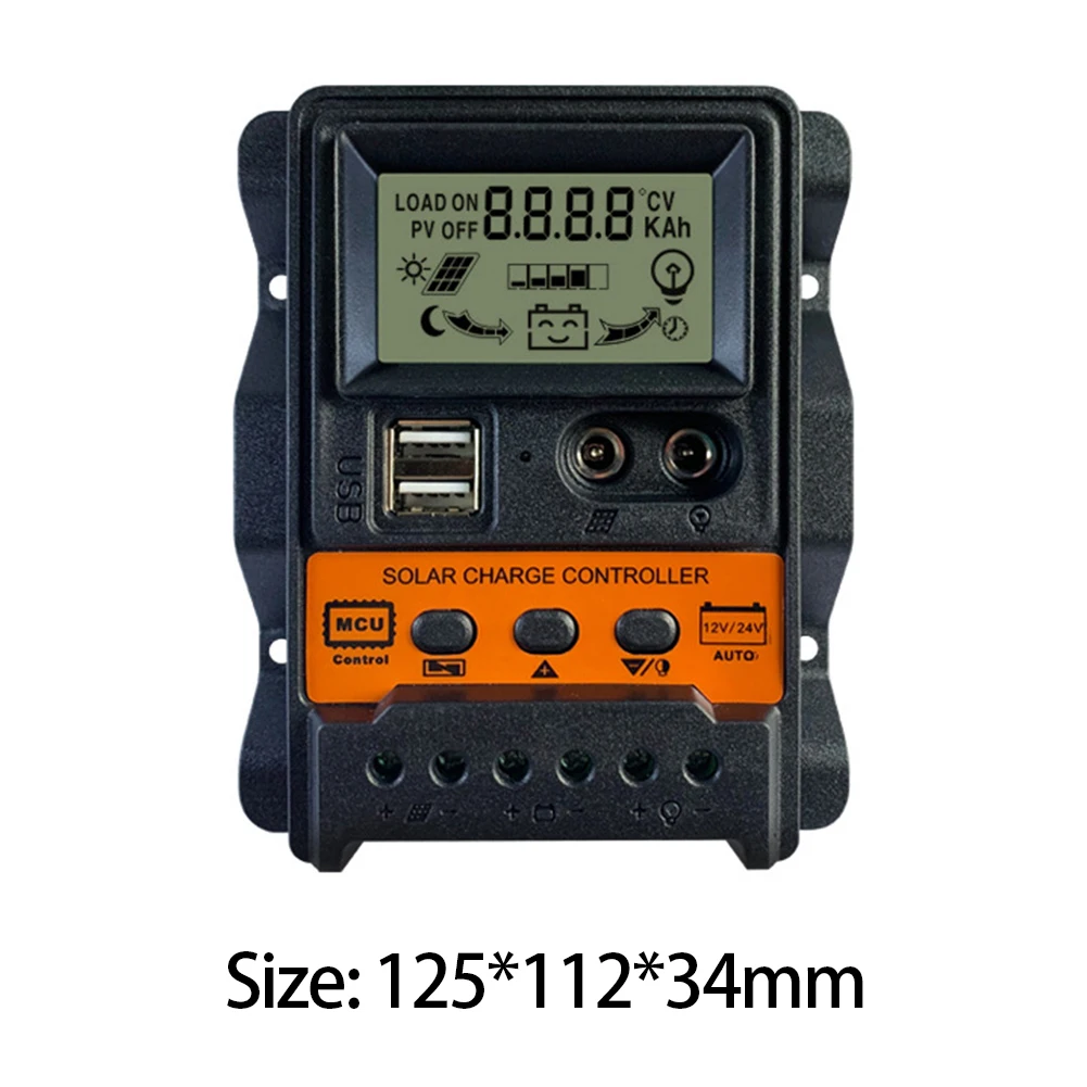 ควบคุมแสงแรงดันไฟฟ้า 12V 24V 3 ขั้นตอนการจัดการการชาร์จแผงควบคุมพลังงานแสงอาทิตย์ USB จอแสดงผล LCD