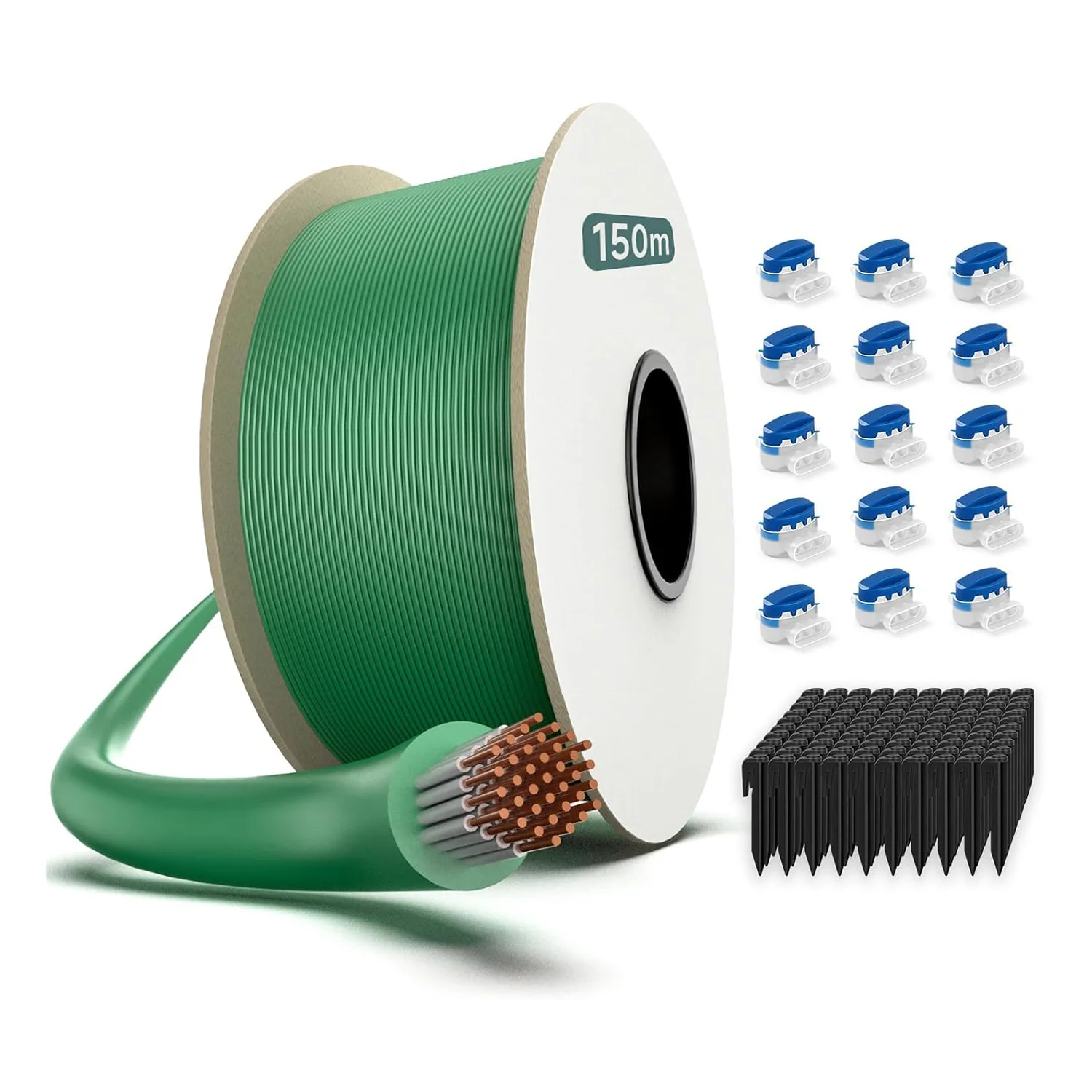 Cavo limitatore tosaerba 150 m Universale con 450 picchetti e 15 connettori per tutti i robot tosaerba diametro 2,7 mm