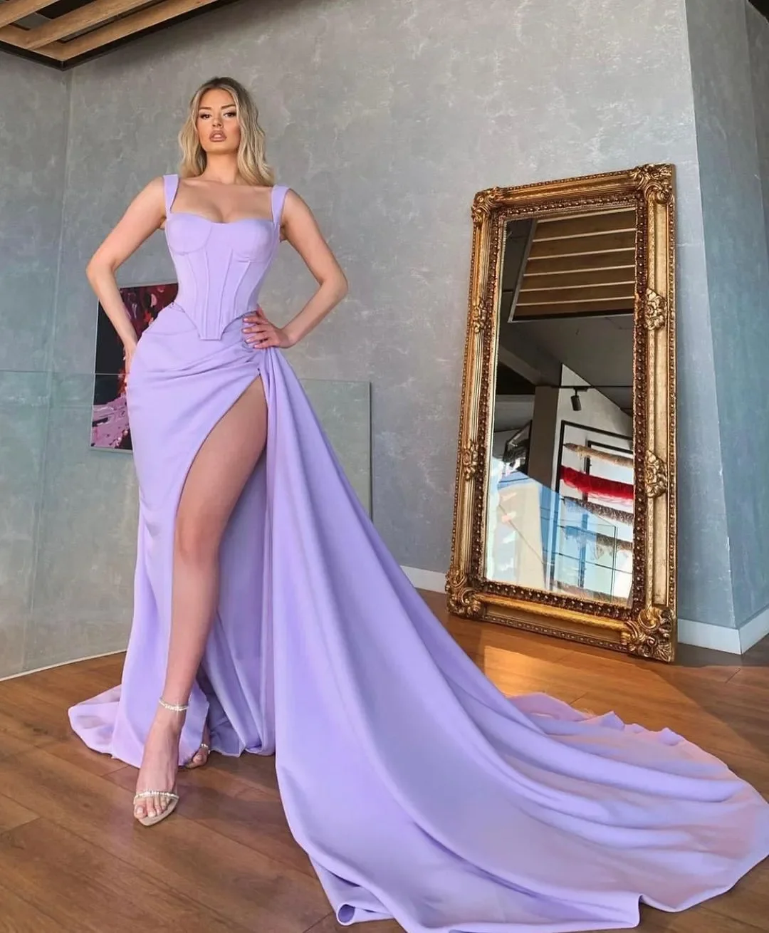 Vestido largo de sirena para mujer, traje Sexy de talla grande con tirantes, abertura lateral alta, ocasiones formales, desfile, fiesta de noche y cumpleaños