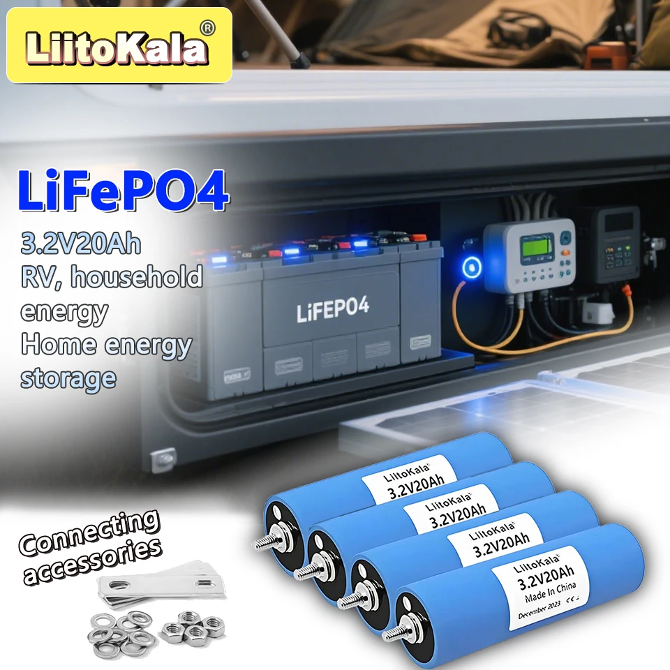 【Grade A+】LiitoKala LiFePO4 Battery 3.2V 20Ah 64Wh - 100A High Discharge (5C) - For Solar/EV/E-Bike/RV - 4000+ Cycles