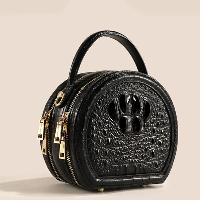 Luxury Designer Small Round Bag Crocodile Leather Women's Bag New Versatile Shoulder Bag Crossbody Bag Handheld Real Leather Bag