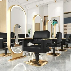 Barbershop piękno krzesła fryzjerskie regulowane obrotowe ze stali nierdzewnej luksusowe krzesła fryzjerskie Manicure czekanie Sillas meble salonowe QF50BC