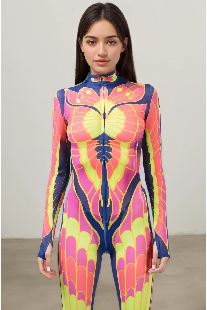 IOOTIANY Damen Schmetterling-Schlangen-Bodysuit Catsuit Tribal Halloween Party Rave Jumpsuit Festival Cosplay Performance Zentai – Detail 8