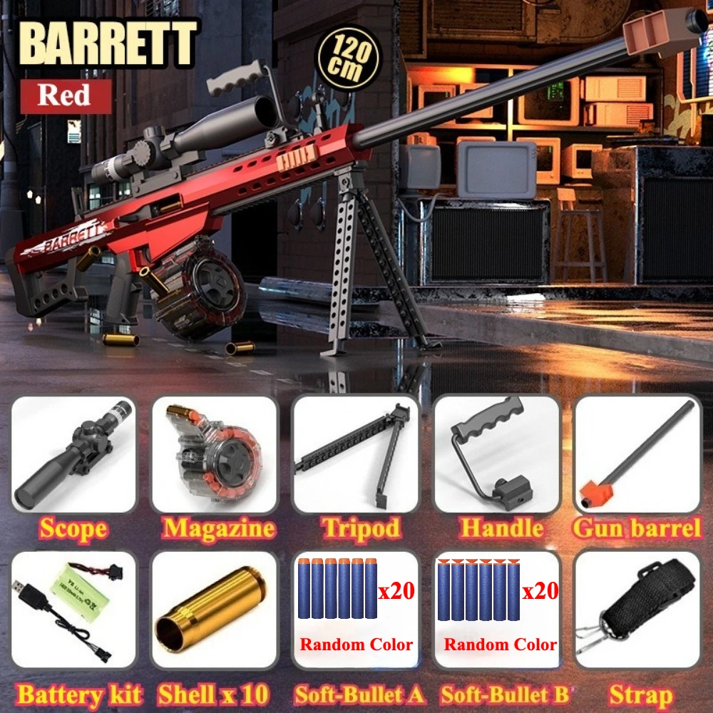 Full Automatic Barrett Safety Soft-Bullet Can Be Fired Toy Gun Outdoor CS Shooting Games Toy Sniper Rifle Model Christmas Gift