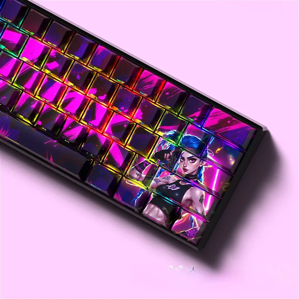 

GEFENSI Jinx 129 Key Side Engraved Translucent Keycaps PBT Cherry Personalized Keycaps For MX Wotting Mechanical Keyboards