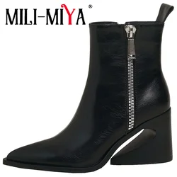 MILI-MIYA nuovo Design Chunky tacchi alti Sexy stivaletti a punta autunno inverno Zip scarpe da festa in vera pelle moda vestito