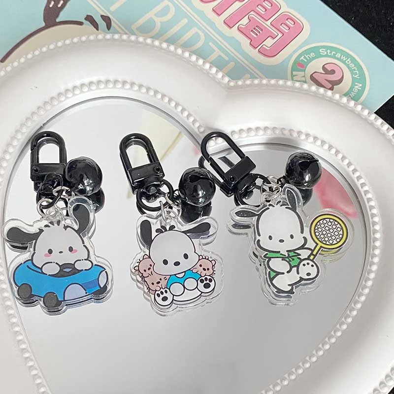 Sanrio Cartoon Acrílico Anime Cão Sino Chaveiro, Ornamento De Saco De Escola De Estudante, Chaveiro Pingente, Acessórios Do Presente