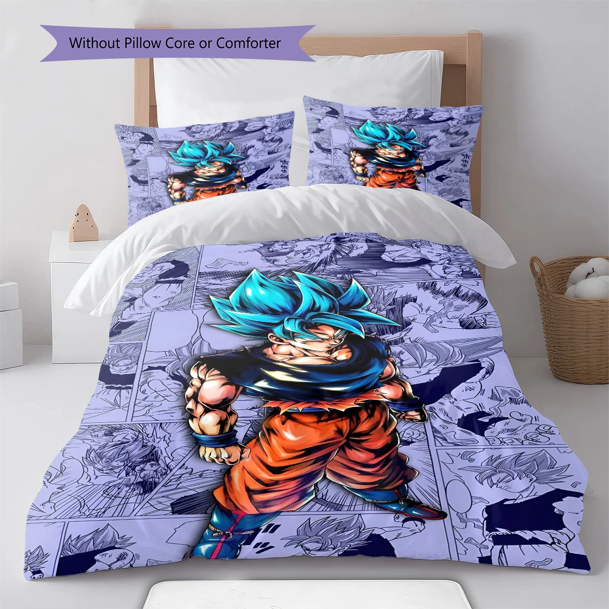 Juego de Ropa de Cama con Diseño de Dragon Ball, Ojos Grandes Sonriente, Funda de Edredón de Anime, Juego de Ropa de Cama Suave de Poliéster -QJY