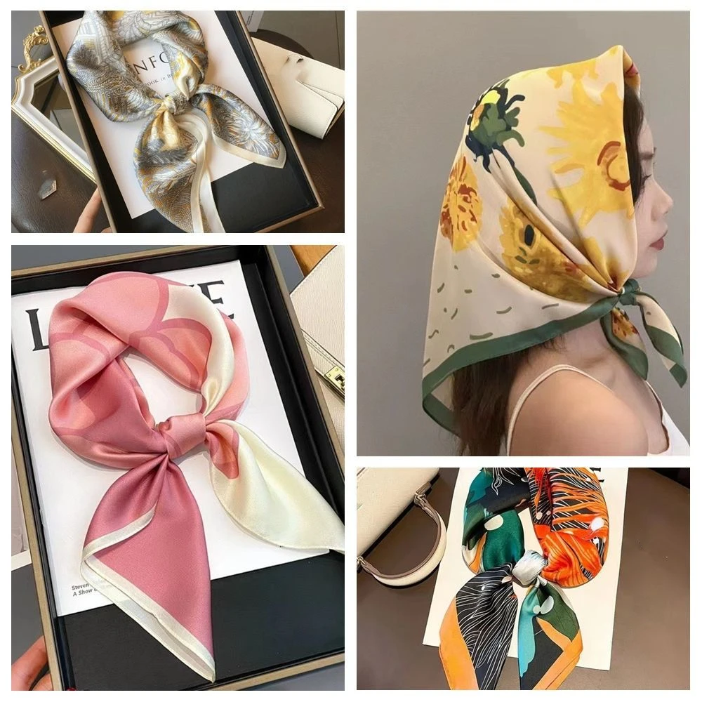 

Fashion Luxury Print Square Scarf 70*70cm Satin Shawls Soft Simple Hijab Bandana