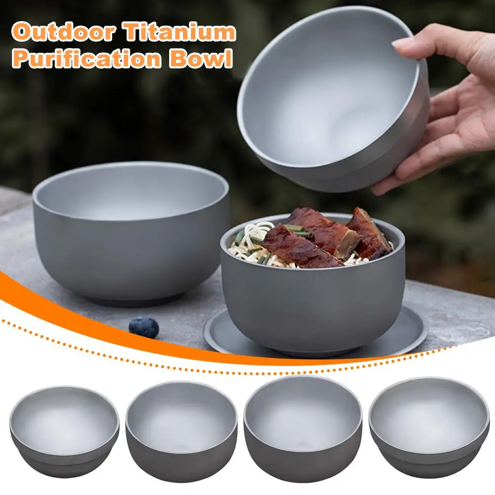 Tigela portátil de purificação de titânio, tigela de sopa multifuncional, caneca de acampamento ao ar livre, camada dupla, tigela anti-escaldadura