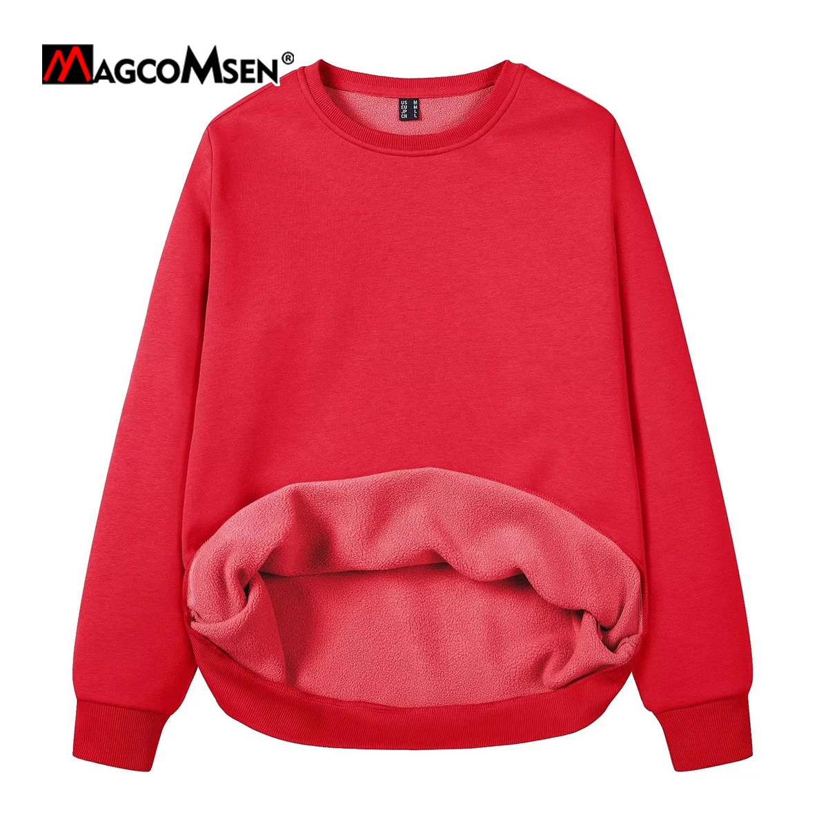 MAGCOMSEN Women\'s Fleece Lined Round Neck Sweatshirt Long Sleeve Casual Pullovers Fall Winter Casual Warm