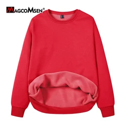 MAGCOMSEN Women's Fleece Lined Round Neck Sweatshirt Long Sleeve Casual Pullovers Fall Winter Casual Warm