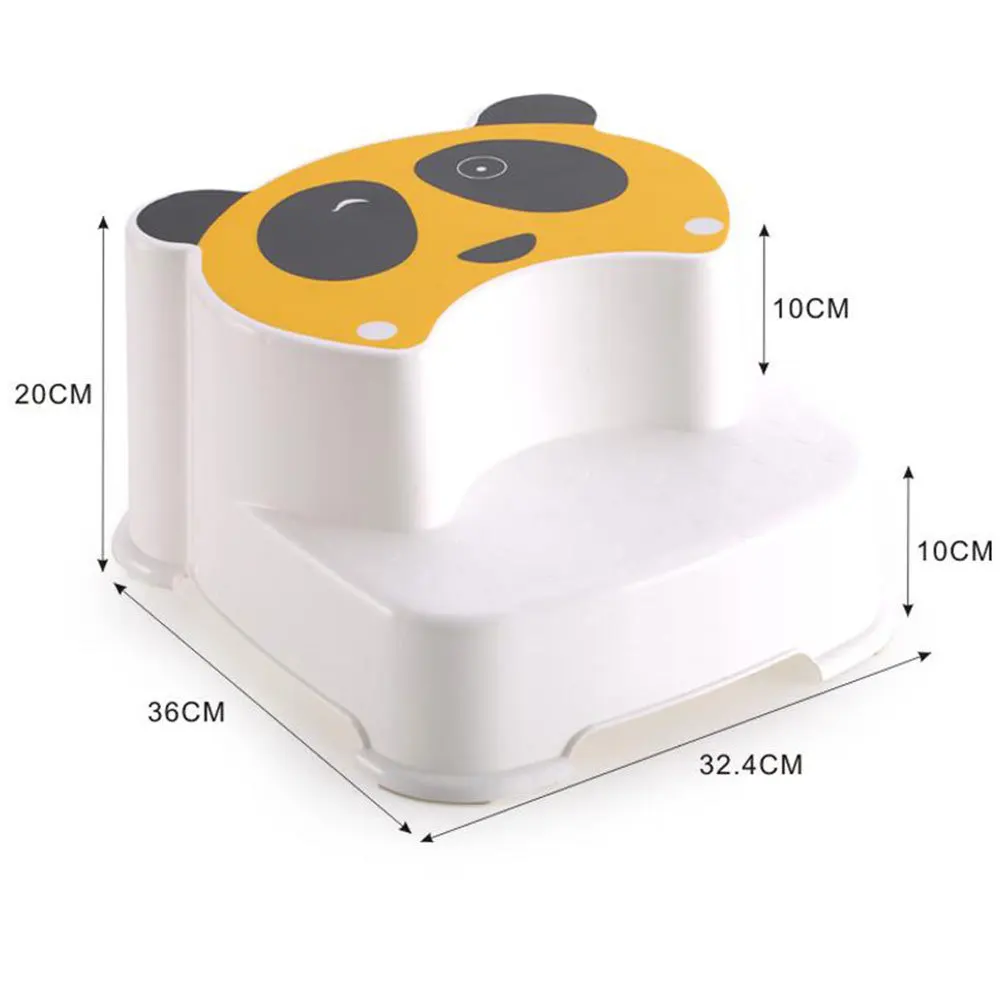 1개 어린이 미끄럼 방지 발판 노란색 만화 팬더 패턴 이중층 어린이 발판 손 씻기용 의자