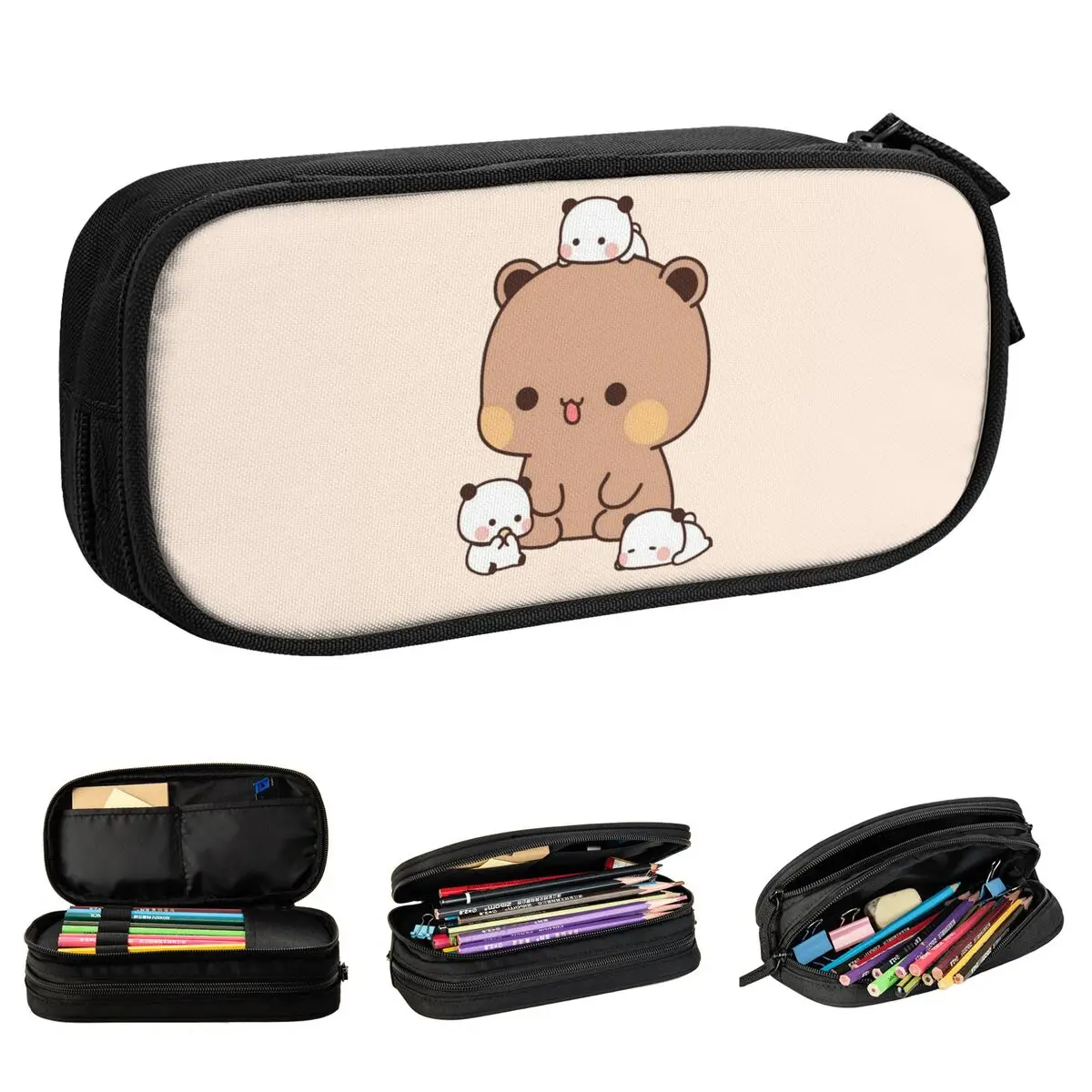 Panda And Brownie Bear Couple Pencil Case Mochi Cat Pencilcases Pen Box for Student Large Bags School Supplies Gift Accessories