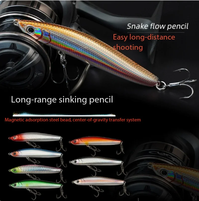 Snake Flow Sinking Pencil Gravity Shift Magnetic Steel Ball Long Cast Sinking Action Fresh&Salt Dual Use para Bass, Perch e Walleye