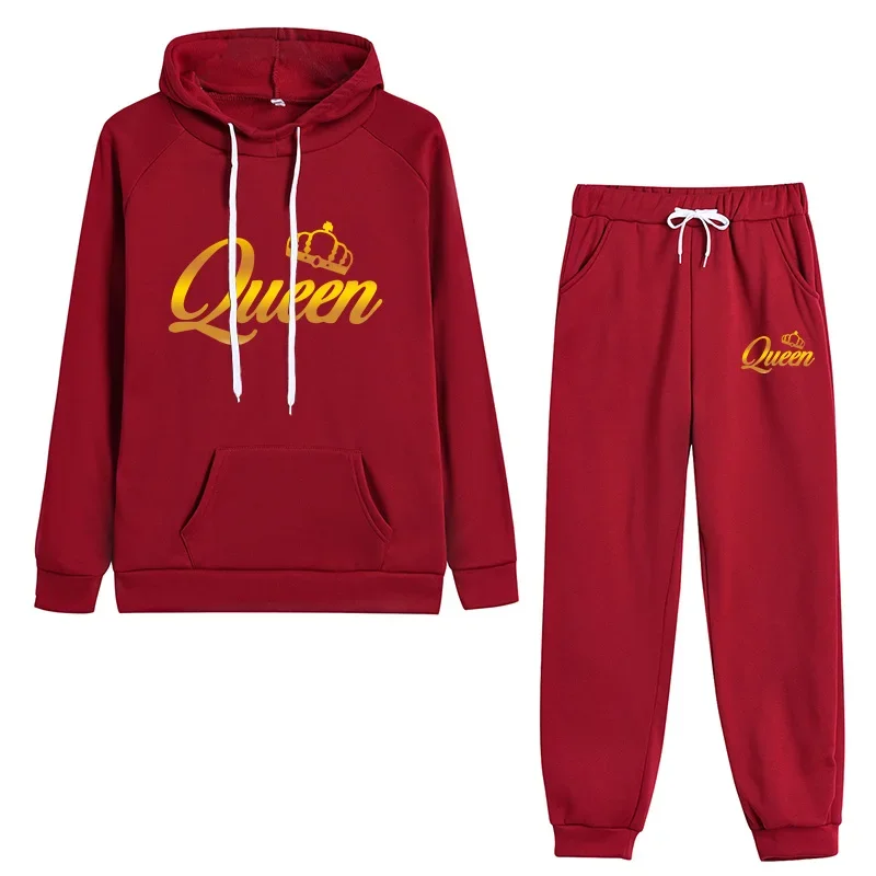 2024 Womens Tracksuit Queen Print Hooded Sweatshirts Suit High Quality Trend Outfits Clothing Fashion Casual Jogging Pants Sets