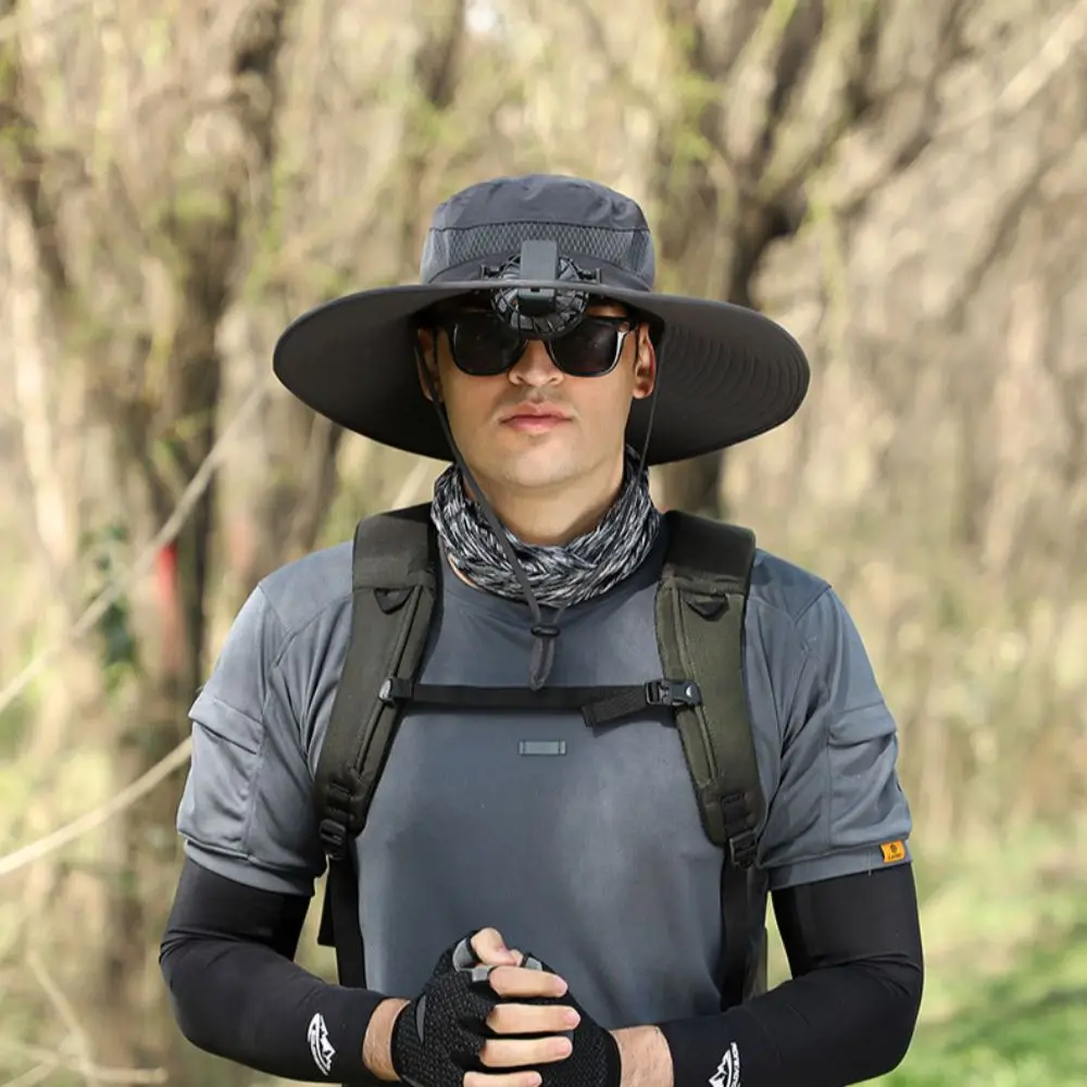 New with Solar Powered Fan Fishing Hat Wide Brim Quick Dry Sun Hat Large Size Sunscreen Hat Summer