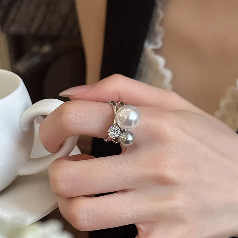 جديد كوريا الجنوبية رائعة افتتاح اللؤلؤ حلقة حلوة أنيقة أزياء بسيطة خاتم المرأة المجوهرات