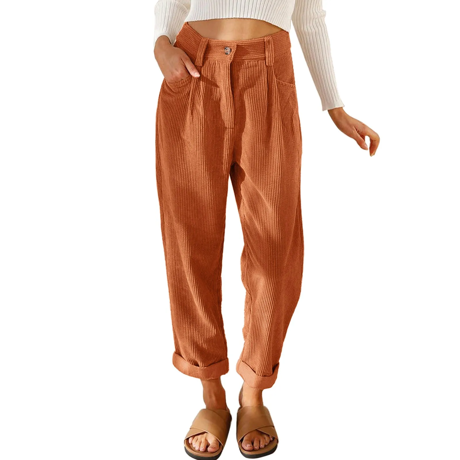 Autumn and Winter 2024 New Women's High waist Casual Pants Europe and America Solid Corduroy Loose Straight Pants Women