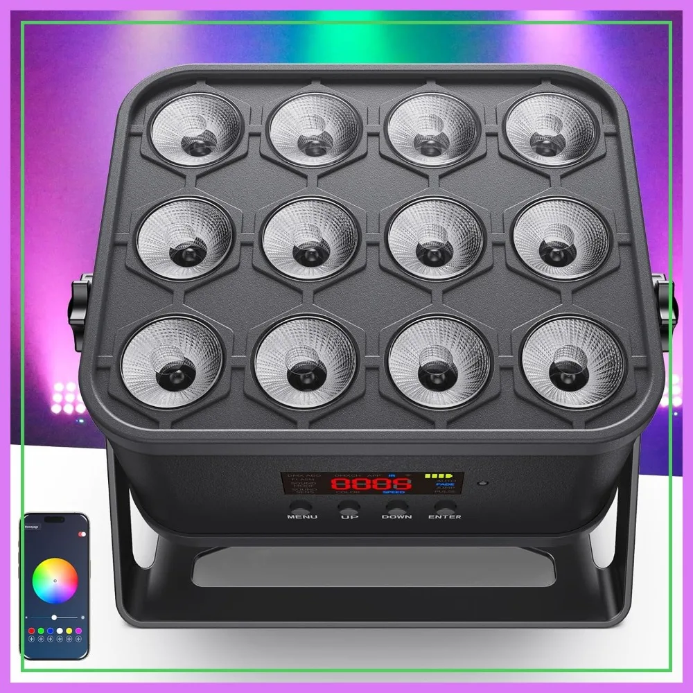 

12x16W Rechargeable Par Lights, 8-Hr Battery Uplights with DMX/APP/Remote, RGBWA+UV Stage Lighting for DJ, Party, Events