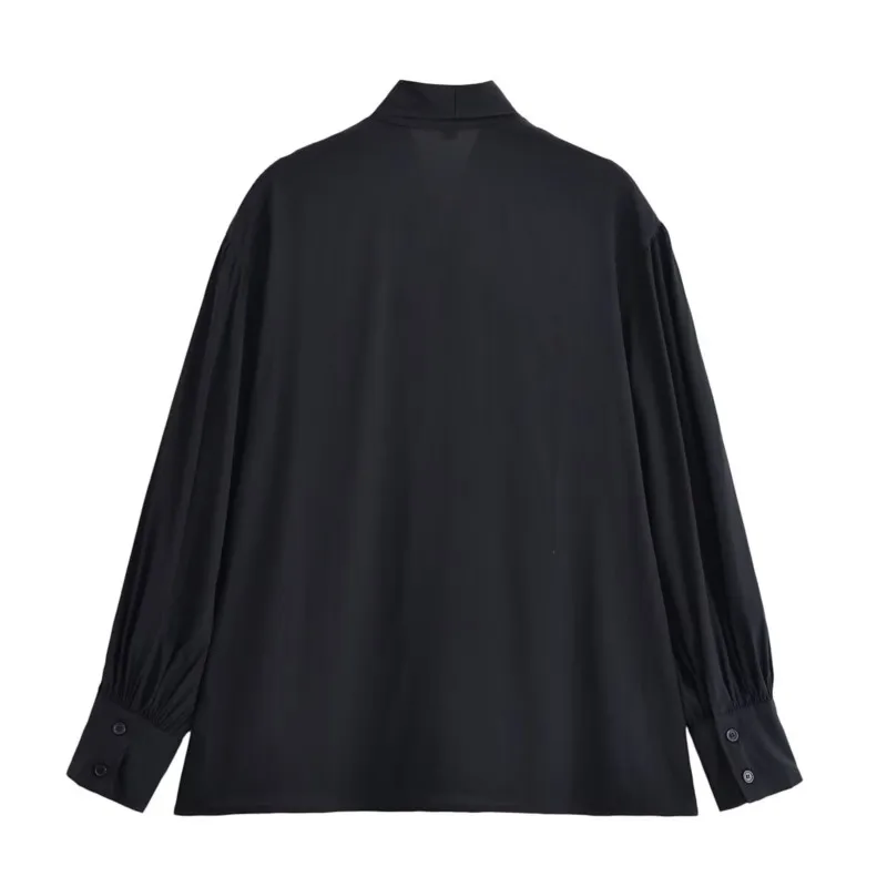 เสื้อเชิ้ตผู้หญิงทรงตรง แขนยาว ผ้าพลิ้ว พร้อมเชือกผูก รุ่น HipSeam สำหรับฤดูใบไม้ผลิและฤดูใบไม้ร่วง เสื้อผู้หญิงและเสื้อเบลาส์ สไตล์เก๋ไก๋