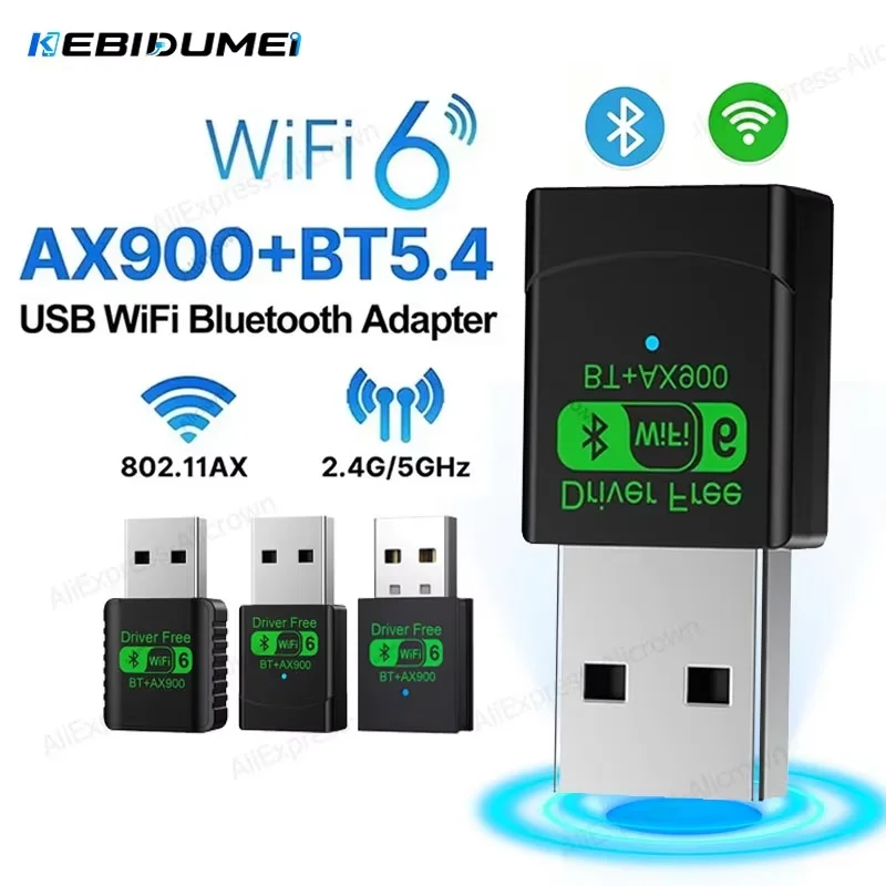 KEBIDUMEI AX900 USB WiFi6 Bluetooth 5.4 Adapter 2 in 1 Dual Band 2.4G 5GHz Wireless Network Dongle WiFi Receiver for PC Laptop