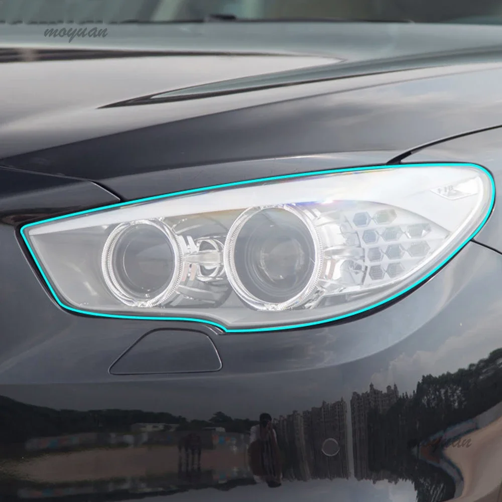 2 قطعة سيارة العلوي طبقة رقيقة واقية كشافات شفافة سوداء بولي TPU ملصق لسيارات BMW 5 سلسلة GT F07 F10 F11 G30 G31 اكسسوارات