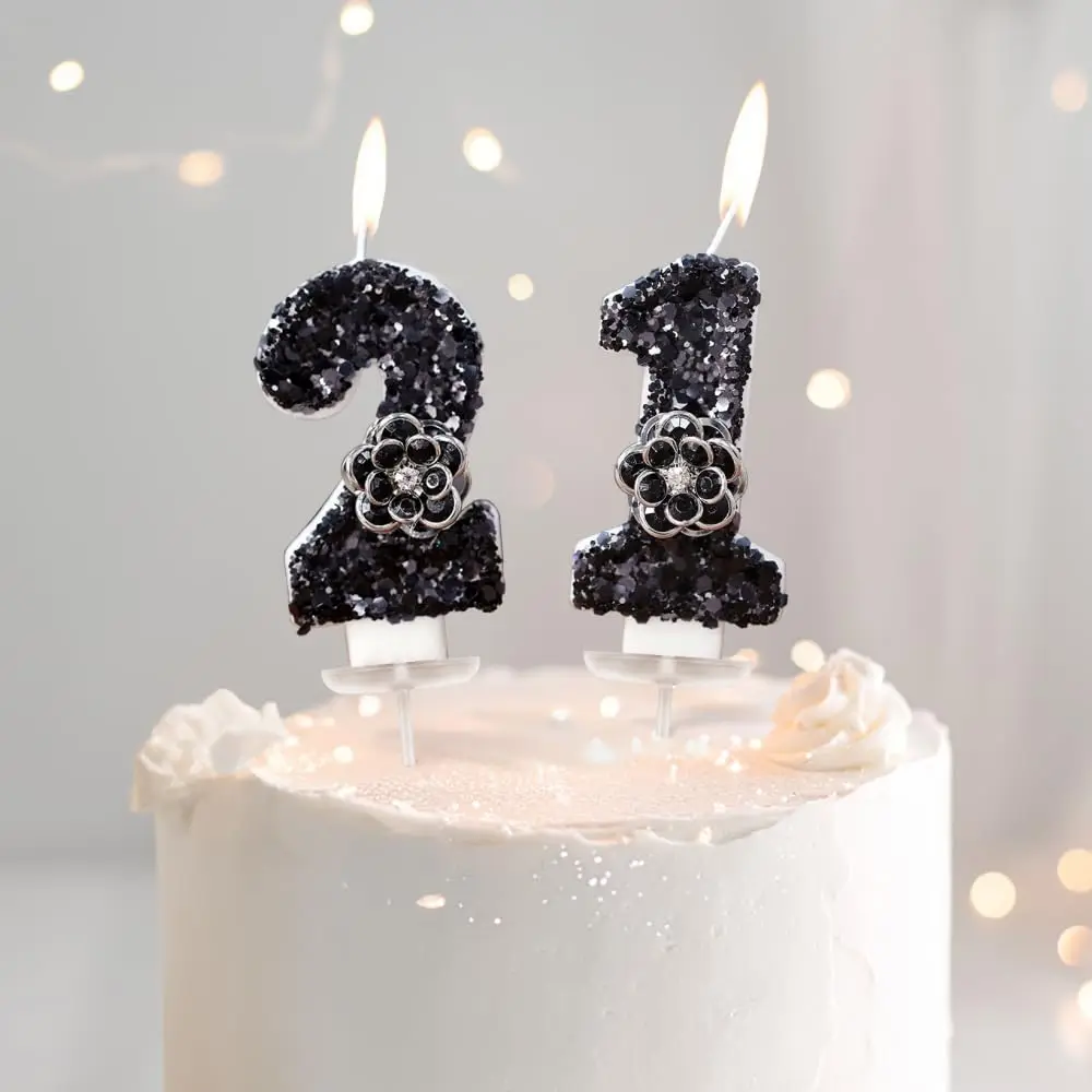 1PC Numbers Candles Birthday Cake Candle Black Sparkle Glitter for Wedding Party Decoration Number 0-9 Candles Supplies