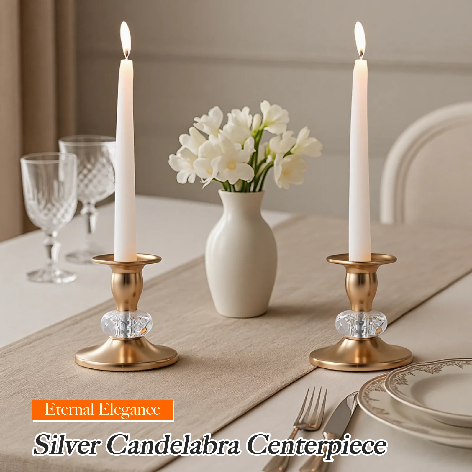 Multi Sets Crystal Metal Accent Candlestick Holders Vintage Brass Tabletop Candle Stand for Wedding Gift & Home Table Decoration