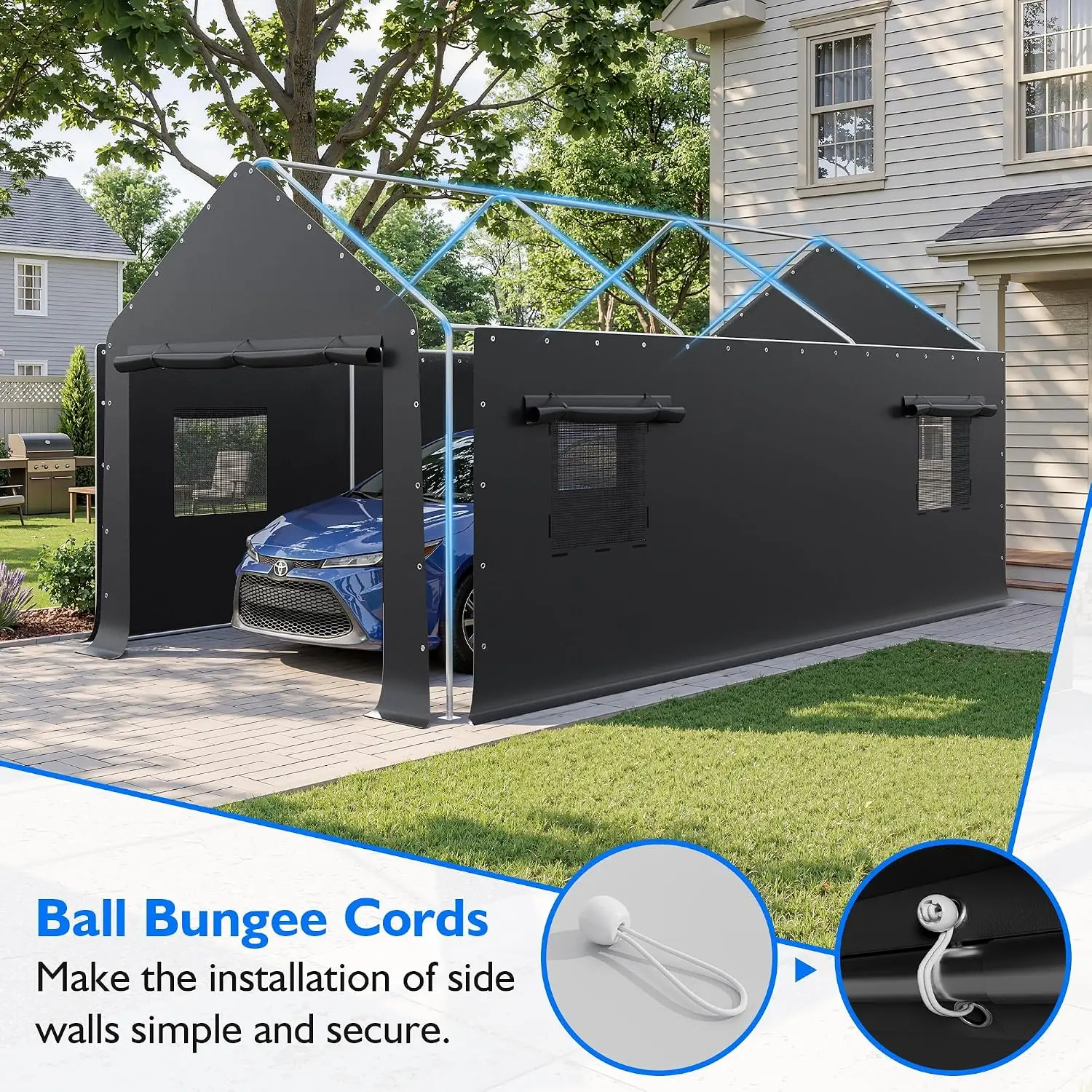 20x12 FT Heavy Duty Carport, Enclosed Car Ports Tent Canopy