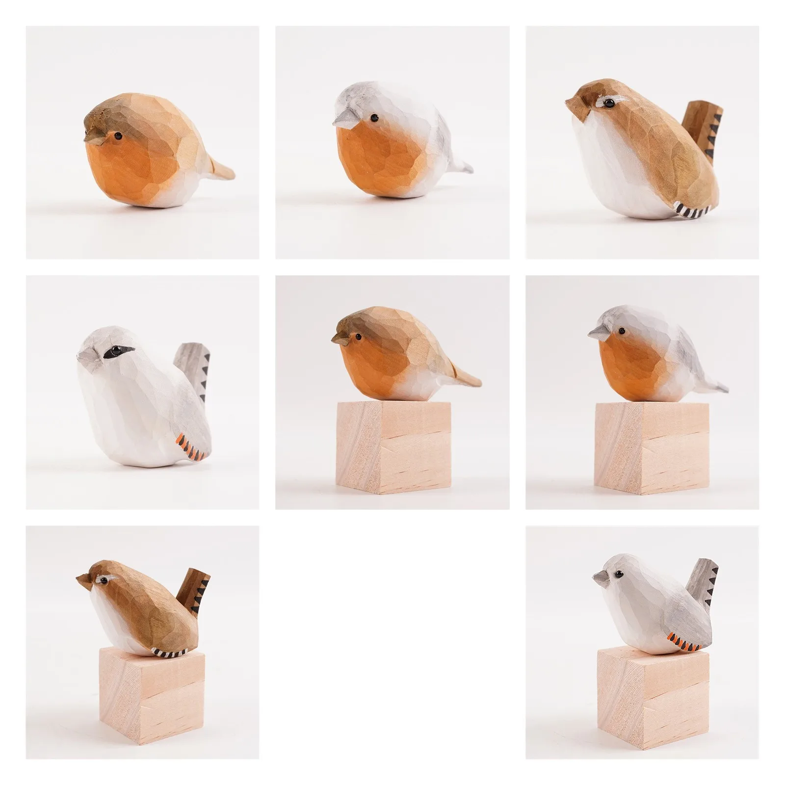 Nordic Small Wooden Bird Statue Ornaments Decorative Carved Wood Robin Bird Figurine Home Decoration Garden Desktop Ornament