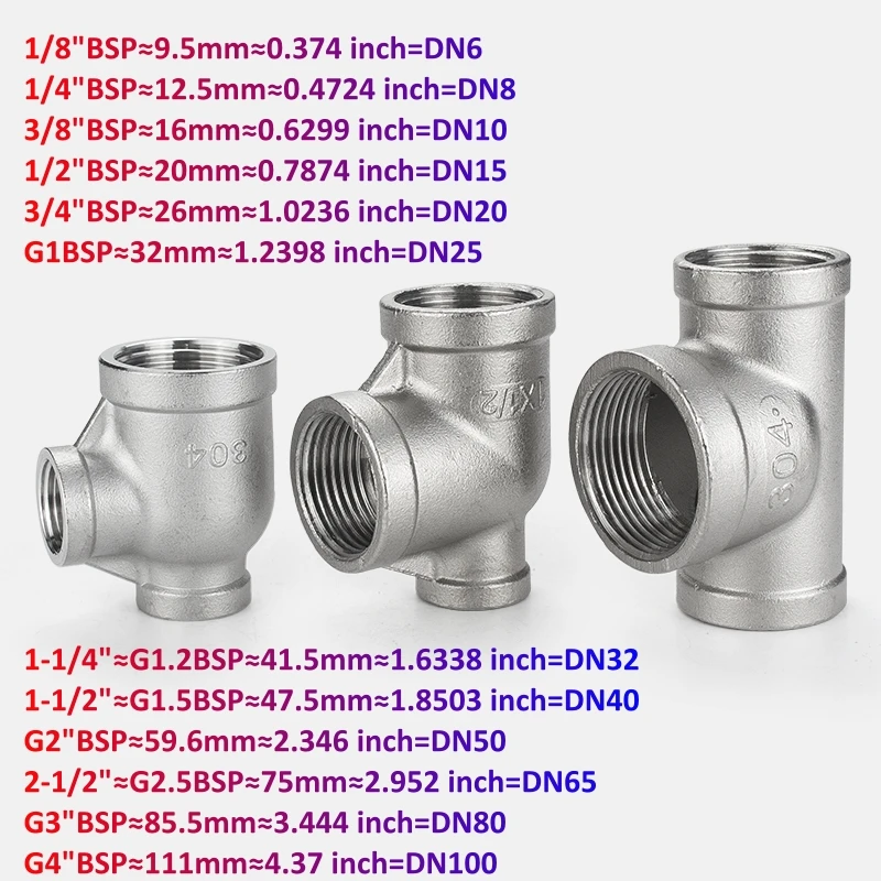 1/4 1/2 3/4 BSP Female Male Thread Tee Type Reducing Stainless Steel Elbow Butt Joint Adapter Adapter Coupler Plumbing Fittings